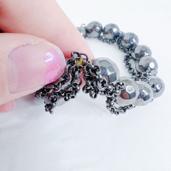 Set of 2 Black Chain Round Beaded Bracelets Gothic Grunge Punk Alt - Picture 4 of 4